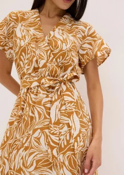 bonprix Nachhaltigere Materialien|Kleider^bedrucktes Maxikleid aus Viskose-Mix wollweiß/hellbraun floral