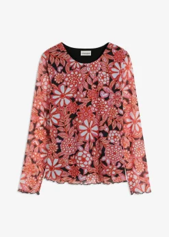 bonprix Shirts & Tops^bedrucktes Mesh-Langarmshirt schwarz/pink geblümt