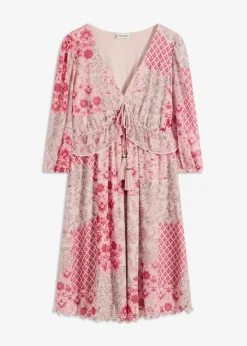 bonprix Bekleidung·Pullover & Strickjacken|Kleider^bedrucktes Mesh-Tunika-Kleid pink bedruckt