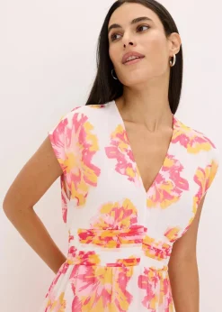bonprix Bekleidung·Pullover & Strickjacken|Kleider^bedrucktes Midikleid weiß/pink floral