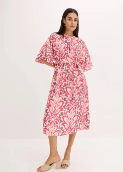 bonprix Kleider^bedrucktes Midikleid aus Viskose-Mix pink floral
