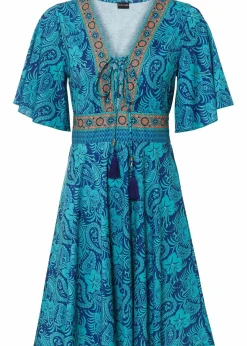 bonprix Kleider|Bekleidung·Pullover & Strickjacken^bedrucktes Minikleid türkis paisley
