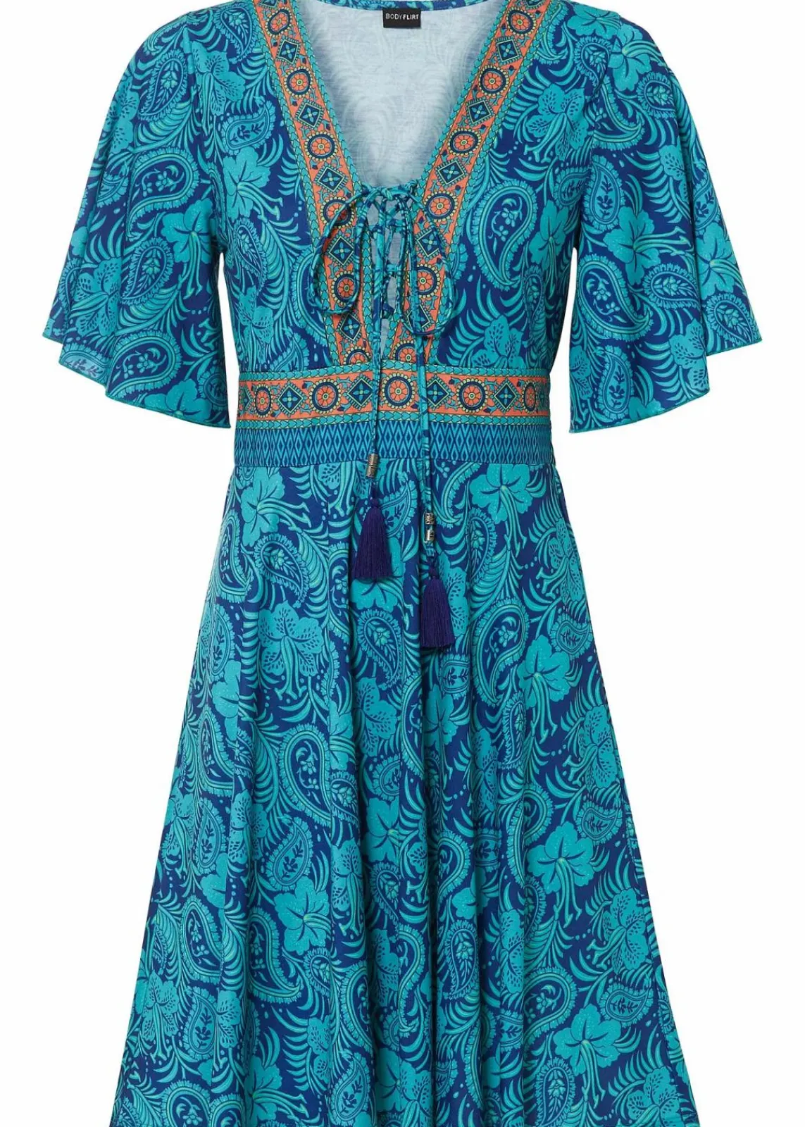 bonprix Kleider|Bekleidung·Pullover & Strickjacken^bedrucktes Minikleid türkis paisley
