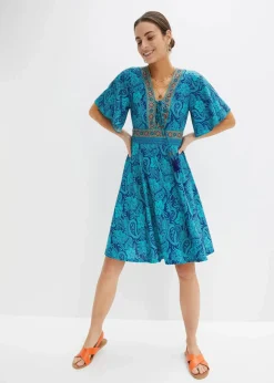 bonprix Kleider|Bekleidung·Pullover & Strickjacken^bedrucktes Minikleid türkis paisley