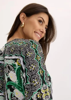 bonprix Bekleidung·Pullover & Strickjacken|Kleider^bedrucktes Satin-Wickelkleid schwarz bedruckt
