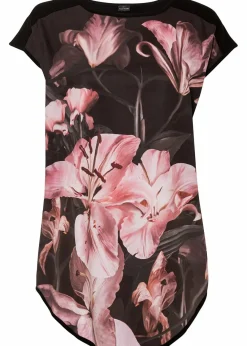 bonprix Shirts & Tops|Nachhaltigere Materialien^Bedrucktes Shirt aus softem Viskose-Mix schwarz/rosa lilien