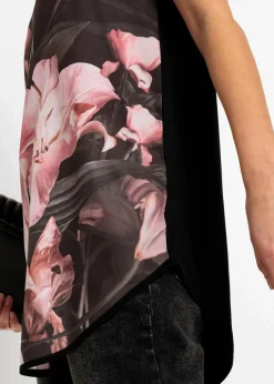bonprix Shirts & Tops|Nachhaltigere Materialien^Bedrucktes Shirt aus softem Viskose-Mix schwarz/rosa lilien
