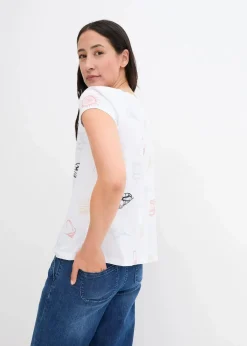 bonprix Nachhaltigere Materialien|Shirts & Tops^Bedrucktes Shirt mit Rundhalsausschnitt aus Bio-Baumwolle weiß