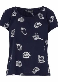 bonprix Shirts & Tops|Nachhaltigere Materialien^Bedrucktes Shirt mit Rundhalsausschnitt aus Bio-Baumwolle dunkelblau bedruckt