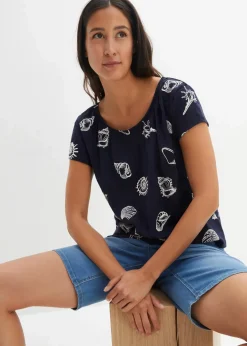 bonprix Shirts & Tops|Nachhaltigere Materialien^Bedrucktes Shirt mit Rundhalsausschnitt aus Bio-Baumwolle dunkelblau bedruckt