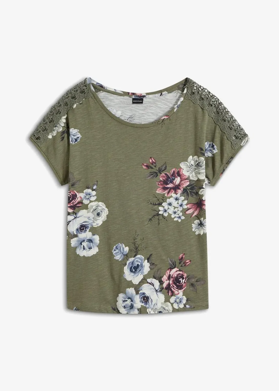 bonprix Shirts & Tops^Bedrucktes Shirt mit Spitze oliv geblümt