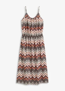 bonprix Nachhaltigere Materialien|Kleider^bedrucktes Trägerkleid wollweiß/braun bedruckt