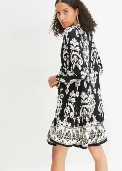 bonprix Bekleidung·Pullover & Strickjacken|Kleider^bedrucktes Tunika-Kleid schwarz/wollweiß bedruckt