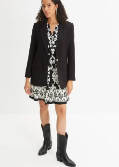 bonprix Bekleidung·Pullover & Strickjacken|Kleider^bedrucktes Tunika-Kleid schwarz/wollweiß bedruckt