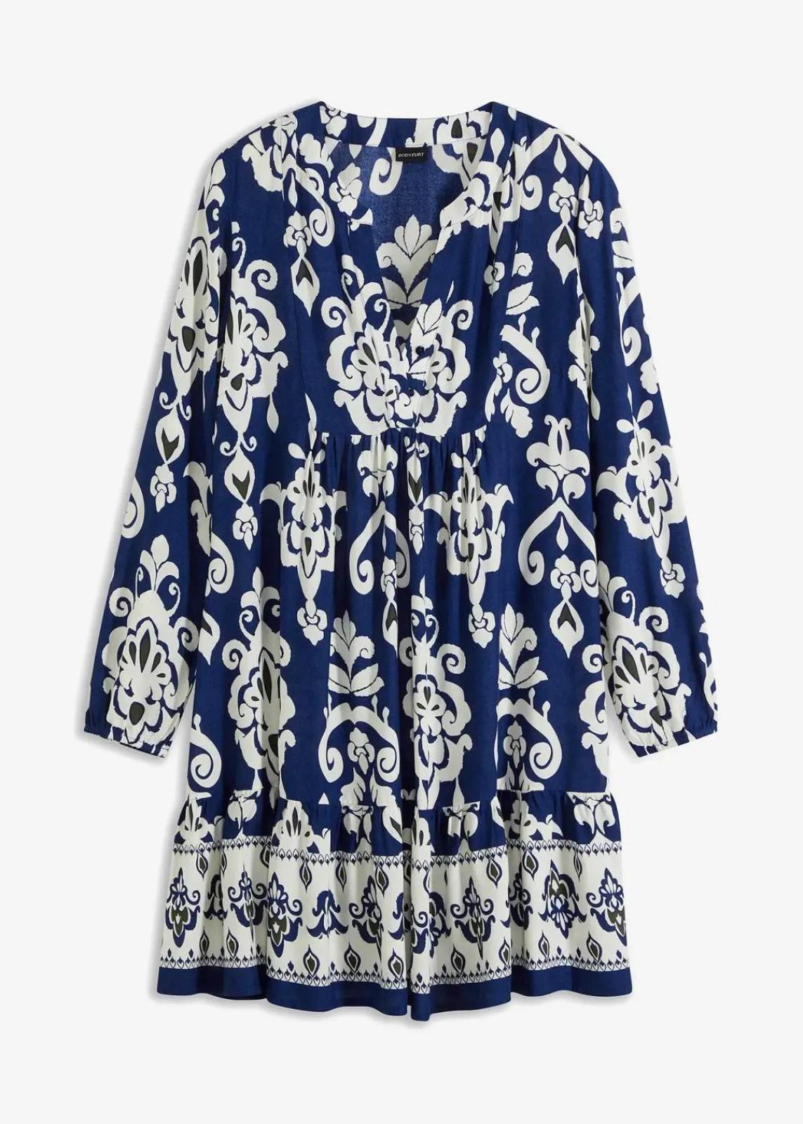 bonprix Kleider|Bekleidung·Pullover & Strickjacken^bedrucktes Tunika-Kleid mitternachtsblau/wollweiß bedruckt
