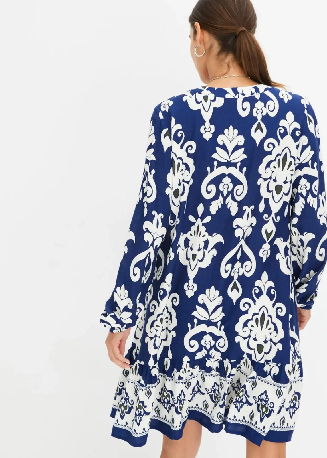 bonprix Kleider|Bekleidung·Pullover & Strickjacken^bedrucktes Tunika-Kleid mitternachtsblau/wollweiß bedruckt