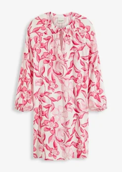 bonprix Bekleidung·Pullover & Strickjacken|Nachhaltigere Materialien^bedrucktes Tunika-Kleid aus fließender Viskose wollweiß/pink floral