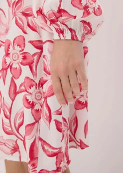 bonprix Bekleidung·Pullover & Strickjacken|Nachhaltigere Materialien^bedrucktes Tunika-Kleid aus fließender Viskose wollweiß/pink floral