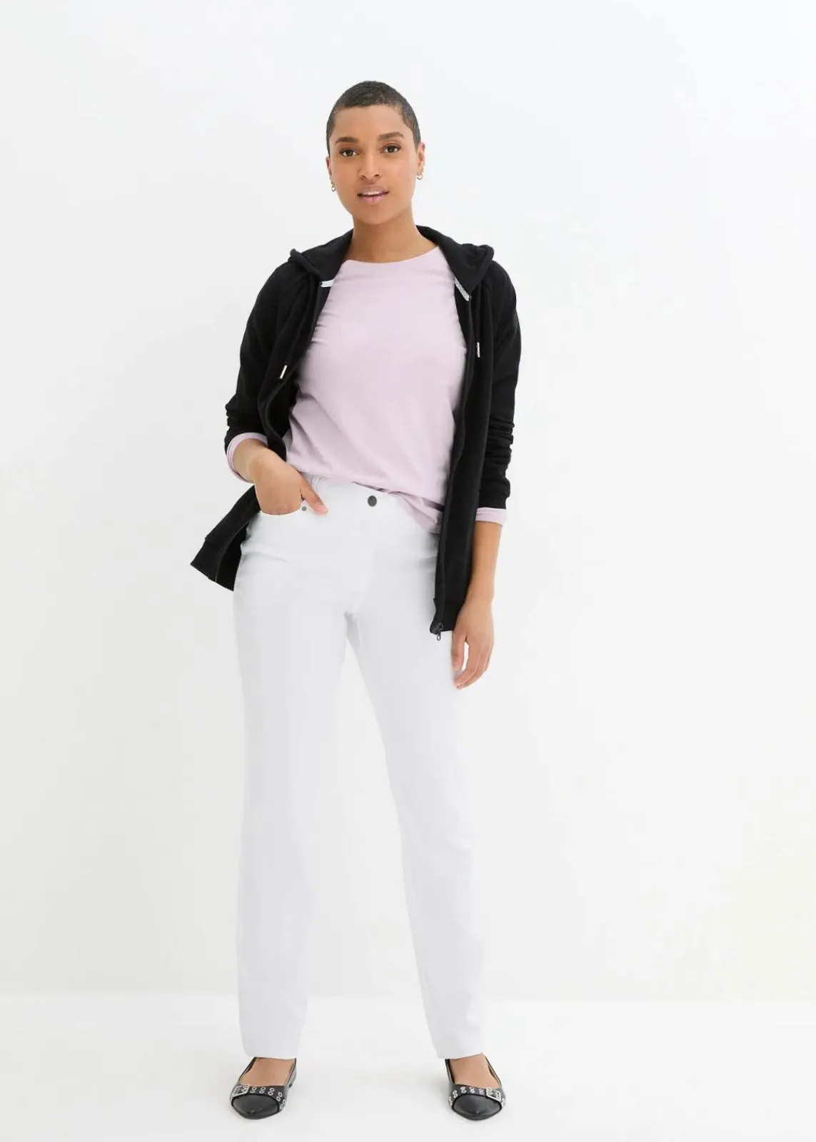 bonprix Hosen|Bekleidung·Kleider^Bengalin-Stretch-Hose mit Bequembund, Straight weiss