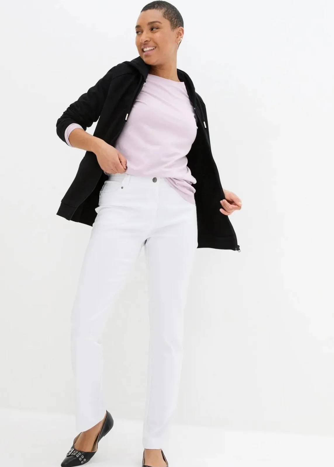 bonprix Hosen|Bekleidung·Kleider^Bengalin-Stretch-Hose mit Bequembund, Straight weiss