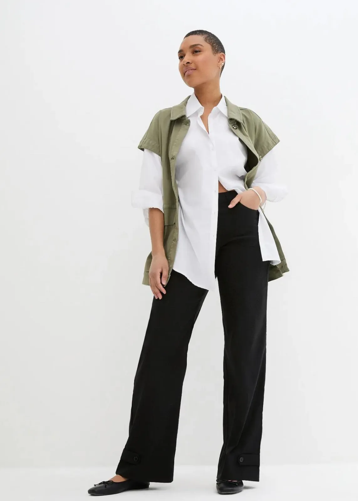 bonprix Kurzgrößen|Bekleidung·Kleider^Bengalin-Stretch-Hose mit Bequembund schwarz