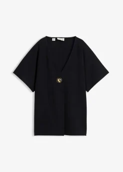 bonprix Bekleidung·Blusen & Tuniken|Bekleidung·Hosen^Bequeme Weste mit Zierknopf aus Punto di Roma schwarz