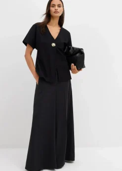 bonprix Bekleidung·Blusen & Tuniken|Bekleidung·Hosen^Bequeme Weste mit Zierknopf aus Punto di Roma schwarz