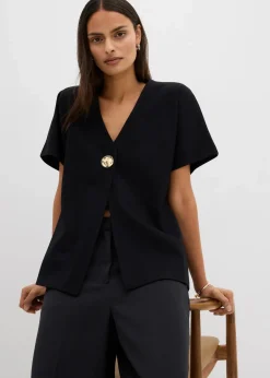 bonprix Bekleidung·Blusen & Tuniken|Bekleidung·Hosen^Bequeme Weste mit Zierknopf aus Punto di Roma schwarz