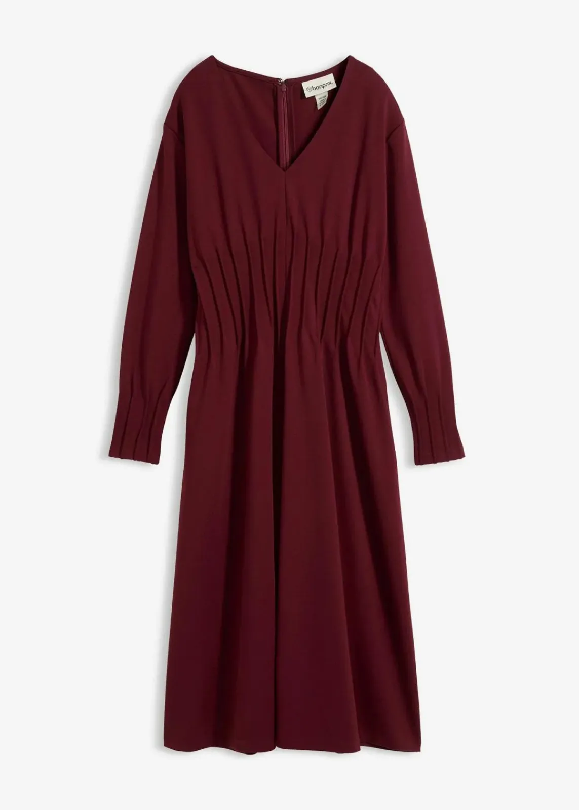 bonprix Bekleidung·Pullover & Strickjacken|Kleider^Bequemes Kleid mit Zierfalten aus Viskose-Mix ahornrot