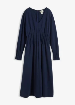 bonprix Kleider|Bekleidung·Pullover & Strickjacken^Bequemes Kleid mit Zierfalten aus Viskose-Mix dunkelblau