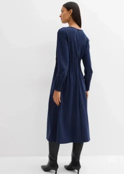 bonprix Kleider|Bekleidung·Pullover & Strickjacken^Bequemes Kleid mit Zierfalten aus Viskose-Mix dunkelblau