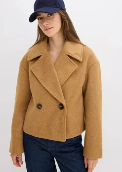 bonprix Bekleidung·Hosen|Jacken & Mäntel^Übergangsjacke in Wolloptik haselnuss