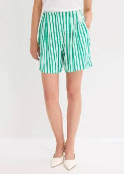 bonprix Hosen|Shorts^Bermuda aus fließender Viscose weiß/jadegrün gestreift