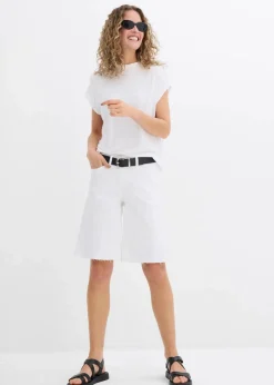 bonprix Bekleidung·Outdoorbekleidung|Bekleidung·Kleider^Bermuda mit offener Saumkante weiß
