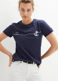 bonprix Nachhaltigere Materialien|Shirts & Tops^Besticktes T-Shirt dunkelblau