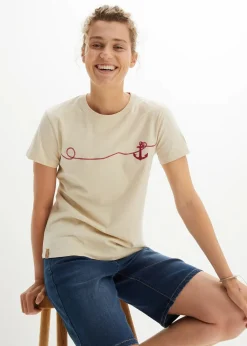 bonprix Shirts & Tops|Nachhaltigere Materialien^Besticktes T-Shirt kieselbeige bedruckt