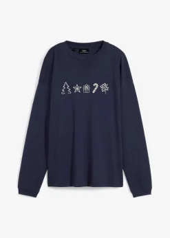 bonprix Shirts & Tops^Besticktes Weihnachts-Langarmshirt, oversized dunkelblau