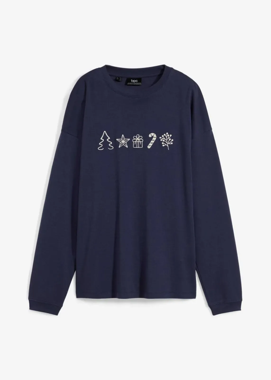 bonprix Shirts & Tops^Besticktes Weihnachts-Langarmshirt, oversized dunkelblau