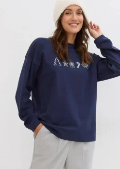 bonprix Shirts & Tops^Besticktes Weihnachts-Langarmshirt, oversized dunkelblau