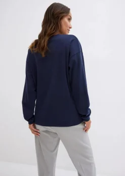 bonprix Shirts & Tops^Besticktes Weihnachts-Langarmshirt, oversized dunkelblau