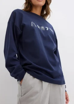 bonprix Shirts & Tops^Besticktes Weihnachts-Langarmshirt, oversized dunkelblau