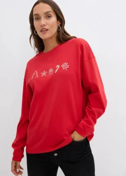 bonprix Shirts & Tops^Besticktes Weihnachts-Langarmshirt, oversized salsarot