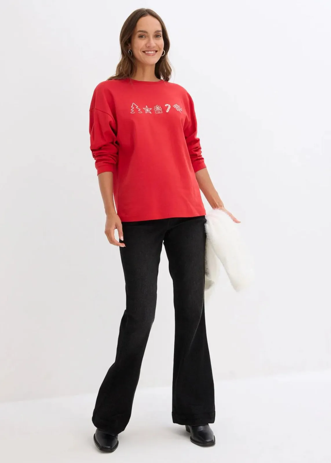 bonprix Shirts & Tops^Besticktes Weihnachts-Langarmshirt, oversized salsarot