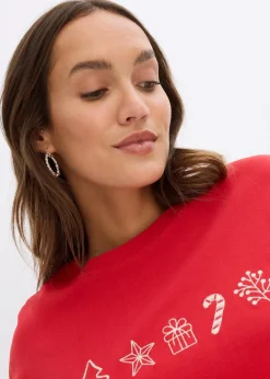 bonprix Shirts & Tops^Besticktes Weihnachts-Langarmshirt, oversized salsarot