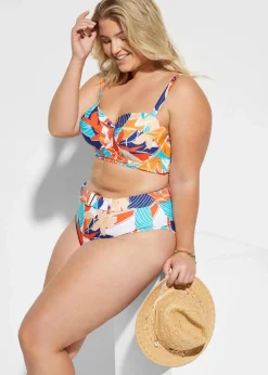 bonprix Große Cups D-F|Nachhaltigere Materialien^Bügel Bikini mit Highwaist-Bikinihose (2-tlg.Set) weiss/blau floral