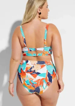 bonprix Große Cups D-F|Nachhaltigere Materialien^Bügel Bikini mit Highwaist-Bikinihose (2-tlg.Set) weiss/blau floral
