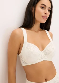 bonprix Wäsche·Dessous|Wäsche·Große Cups D-H^Bügel-BH aus zarter Spitze wollweiß