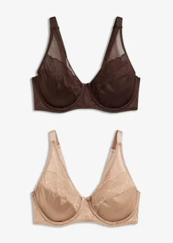 bonprix Wäsche·Dessous|Wäsche·Große Cups D-H^Bügel-BH mit Glanzeffekt (2er Pack) dunkelbraun+camel
