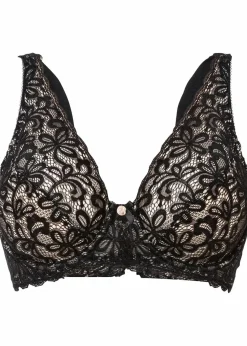 bonprix Wäsche·Dessous|Wäsche·Große Cups D-H^Bügel-BH mit zarter Spitze schwarz/puder geblümt
