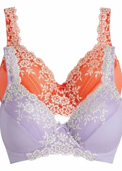 bonprix Große Cups D-H|Nachhaltigere Materialien^Bügel-BH mit zarter Spitze (2er Pack) lachsorange+hellviolett